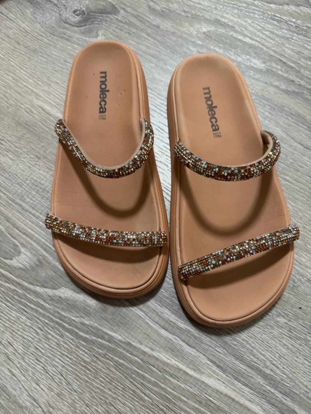 Moleca Rose Gold Glitter Double-Strap Slide Sandals